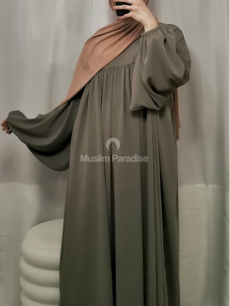 Abaya manche ballon taupe
