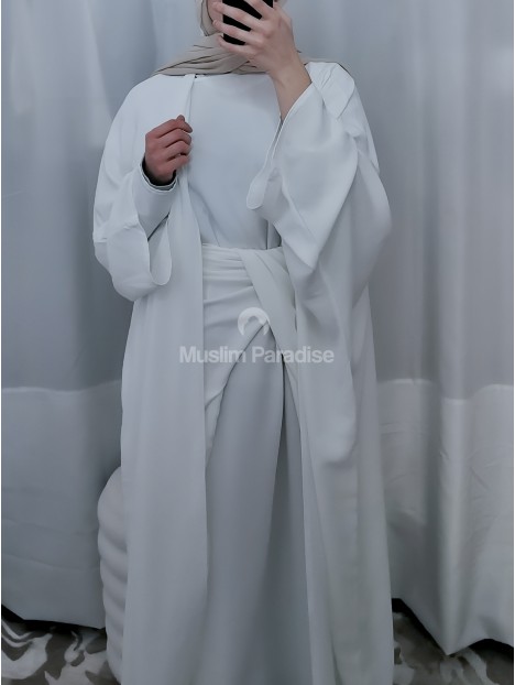 Ensemble abaya kimono pas cher blanc