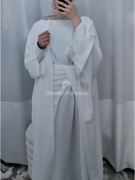 Ensemble abaya kimono pas cher blanc