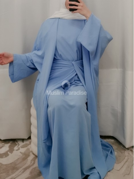 Abaya 3 pièces Bleu