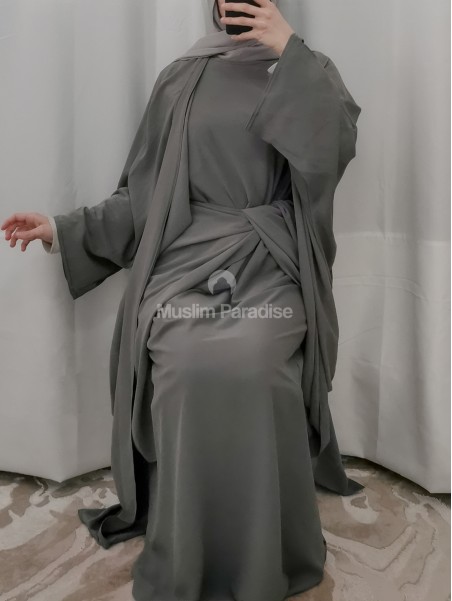 abaya 3 pièces gris