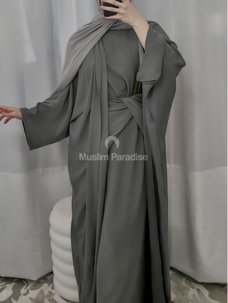 Ensemble abaya kimono pas cher gris