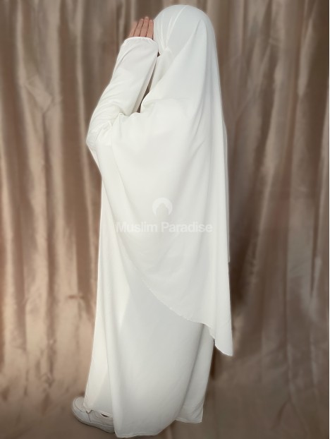 Ensemble abaya khimar soie de medine blanc