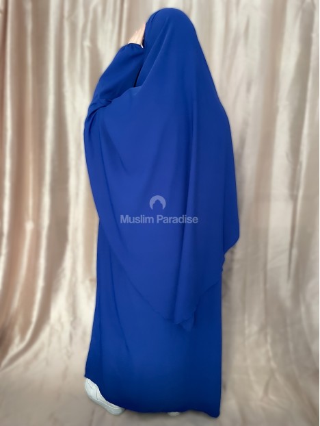 Ensemble abaya khimar soie de medine bleu royal