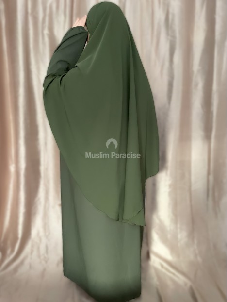 Ensemble abaya khimar soie de medine kaki