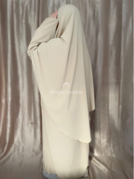 Ensemble abaya khimar soie de medine beige