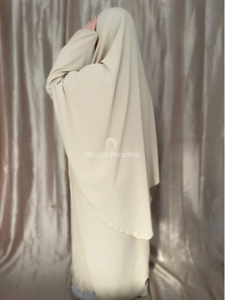 Ensemble abaya khimar soie de medine beige