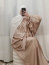 Abaya Satiné à noeuds beige