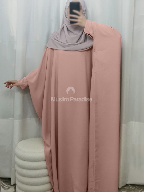 Abaya manche pression rose