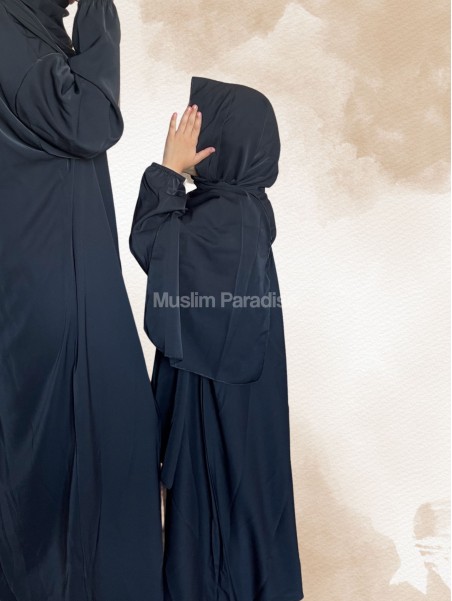 Abaya Hijab Intégré Enfant noir