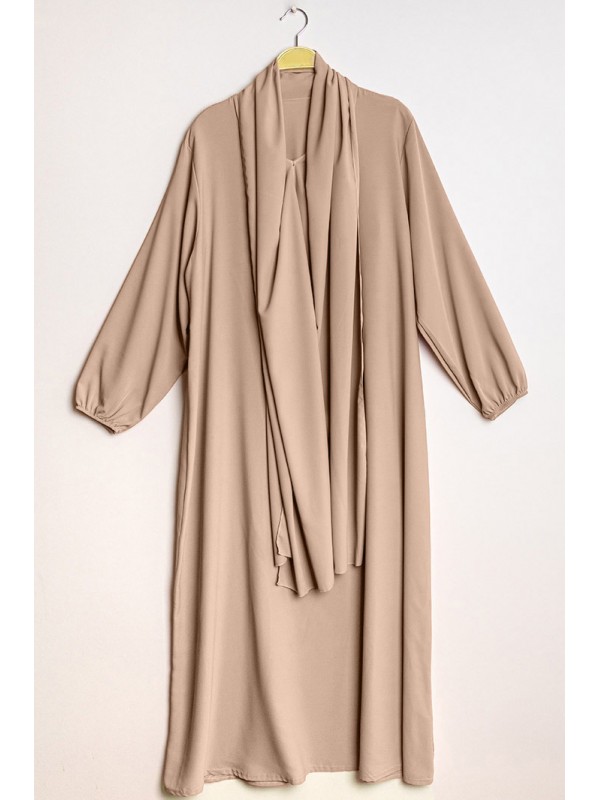 Abaya hijab intégré beige