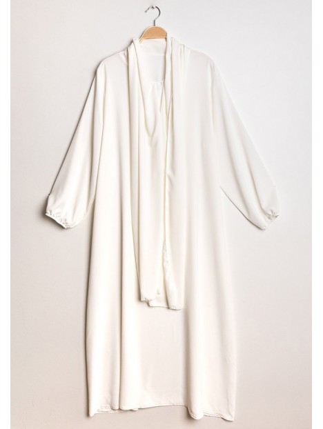 Abaya hijab intégré blanc