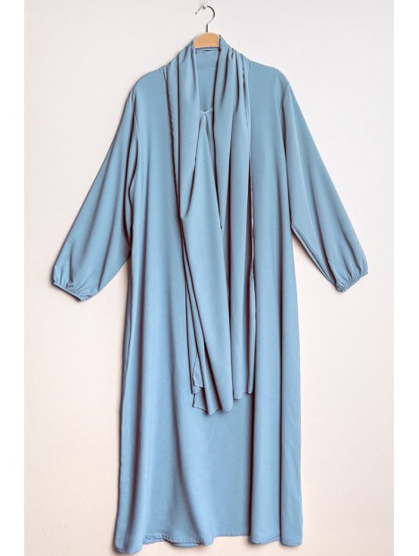 Abaya hijab intégré bleu clair