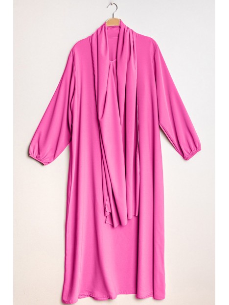 Abaya hijab intégré rose fushia