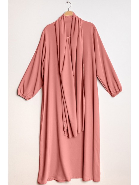 Abaya hijab intégré Rose