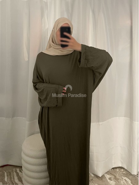 Abaya coton cotelée kaki