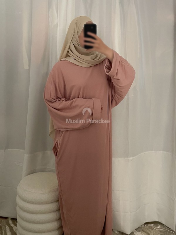 Abaya coton cotelée rose