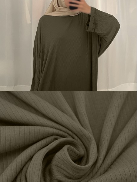 Abaya Cotelée kaki