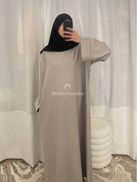 abaya basique à poches pas cher gris clair muslim paradise