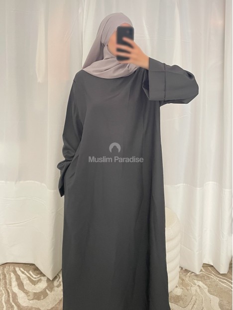 abaya basique à poches pas cher gris foncé muslim paradise