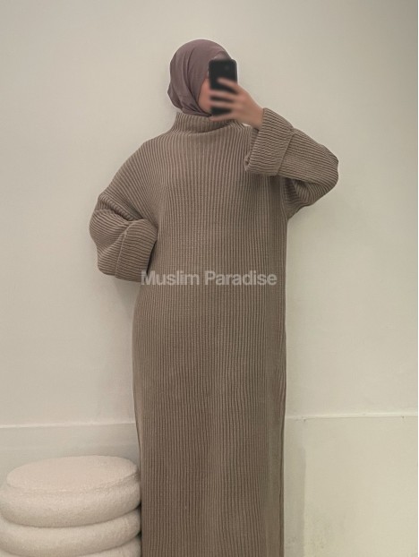 Robe pull taupe beige muslim paradise