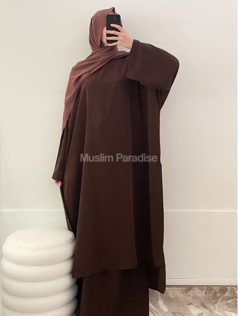 Ensemble tunique extra longue et jupe Marron chocolat Muslim Paradise