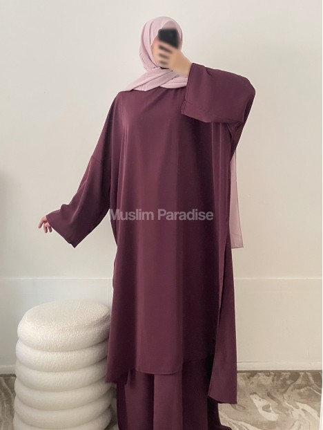 Ensemble tunique jupe mauve