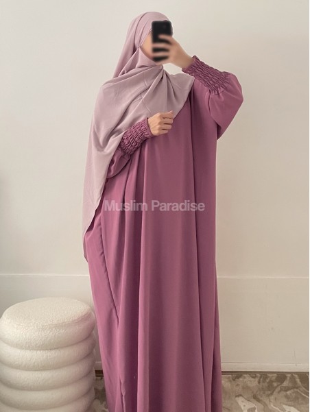 Abaya manches plissées framboise