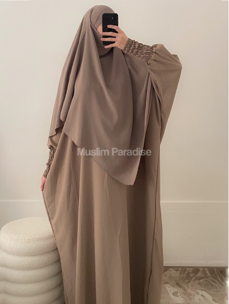 Abaya manches plissées taupe