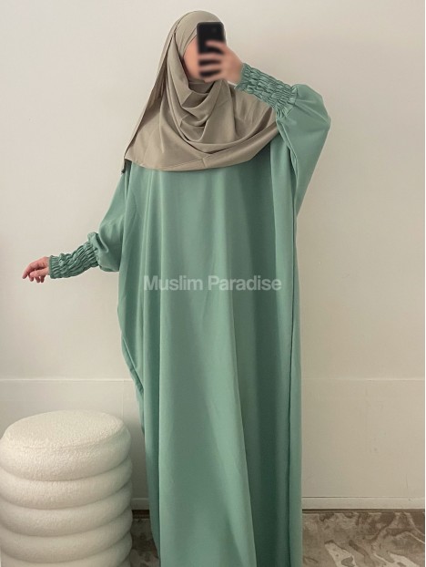 Abaya manches plissées vert d'eau