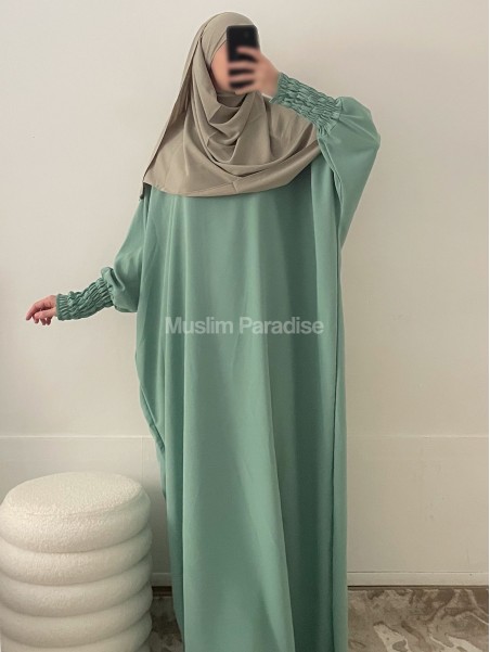 Abaya manches plissées vert d'eau