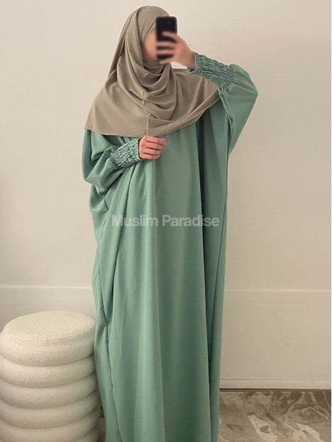 Abaya manches serrées vert d'eau