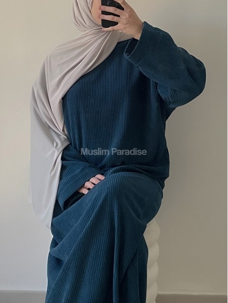 Abaya velour bleu canard