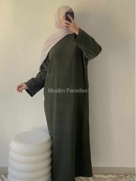 Abaya velour cotelée kaki