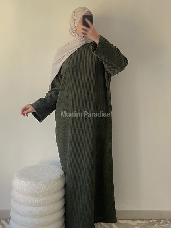 Abaya velour cotelée kaki