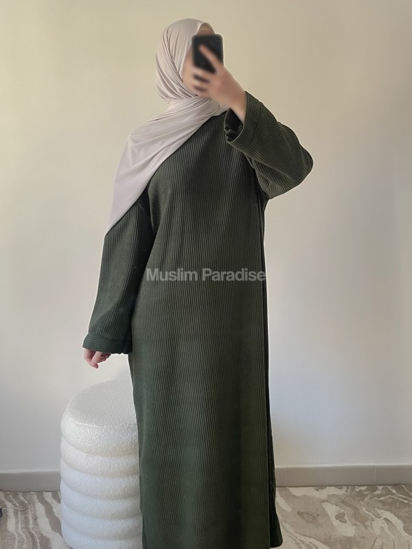 Abaya cotelée kaki