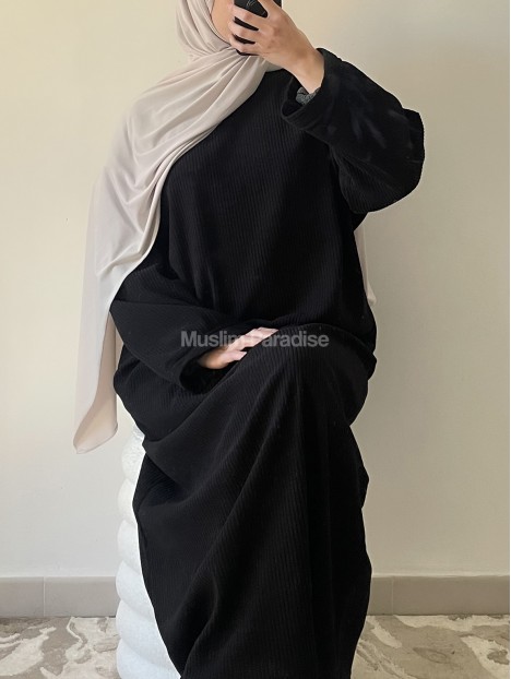 Abaya cotelée noir