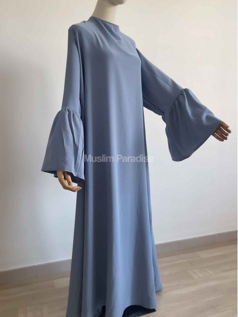 Abaya grandes manches tulipe bleu pastel