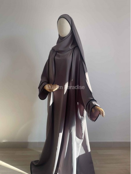 Conjunto 3 piezas kimono abaya hijab líneas aparentes - Muslim Paradise