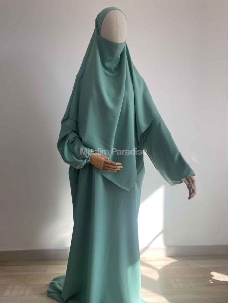 Ensemble abaya khimar vert d'eau