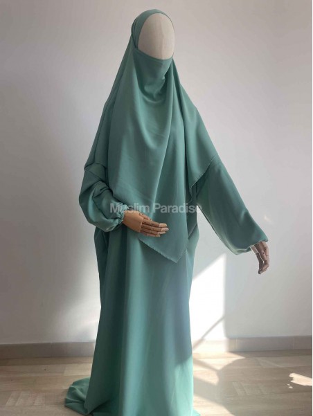 Ensemble abaya khimar vert d'eau