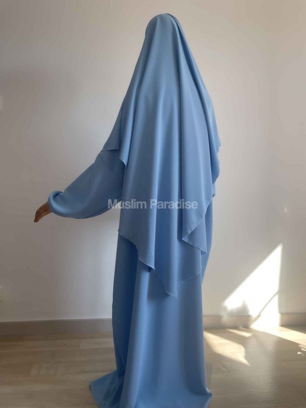 abaya soie de medine bleu clair