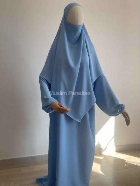 abaya soie de medine bleu clair