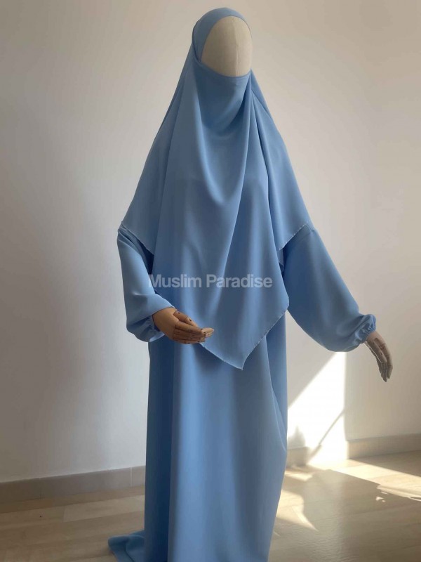 abaya soie de medine bleu clair