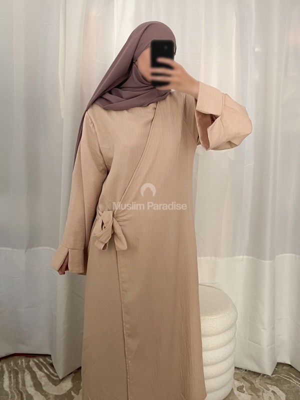 Abaya lin à nouer beige