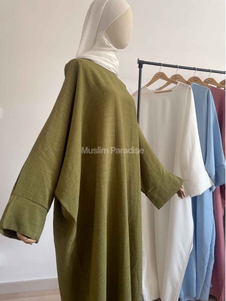 Abaya lin vert olive muslim paradise