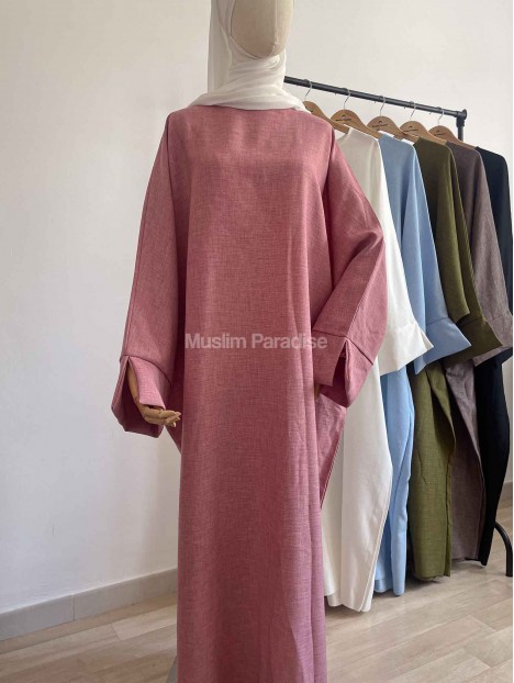 Abaya basique lin rose