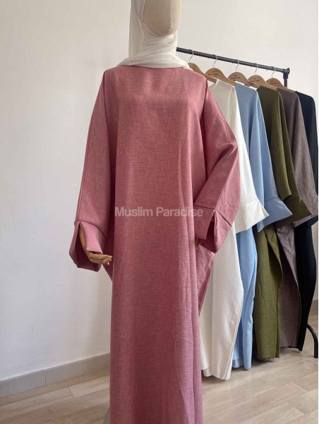 Abaya basique lin rose