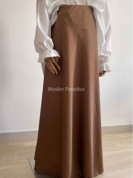 Jupe longue satin marron