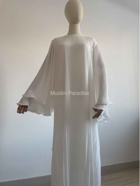 Abaya plissée à volants blanc